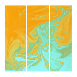Elegant Bright Orange And Teal Liquid Art Triptych