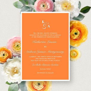 Elegant Bright Orange Monogram Bold Formal Wedding Invitation