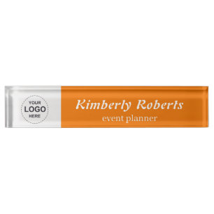Elegant  Bright Orange with Custom Business Logo Desk Name Plate