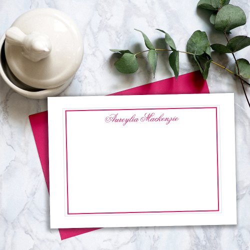 Elegant Bright Pink and White Personalized Note Card