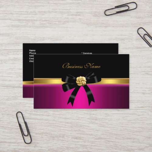 Elegant Bright Pink Black Gold Jewel Bow Business Card