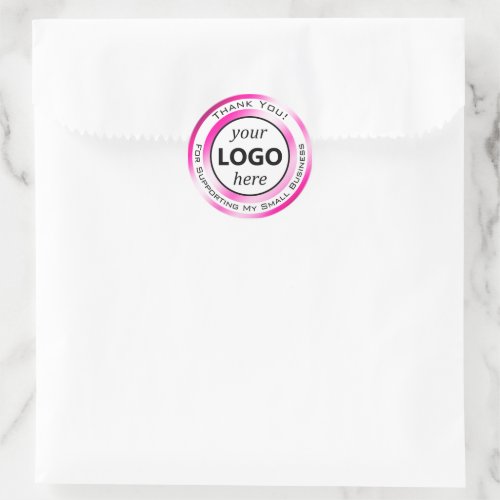 Elegant Bright Pink Color Thank You Your Logo Here Classic Round Sticker