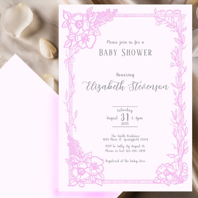 Elegant Bright Pink Floral Baby Shower  Invitation (Creator Uploaded)