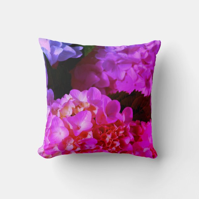 Elegant bright pink floral Fuchsia Pink Hydrangeas Throw Pillow (Front)
