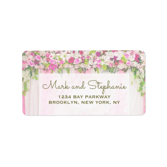 Elegant Bright Pink Floral Wedding address Label (Front)