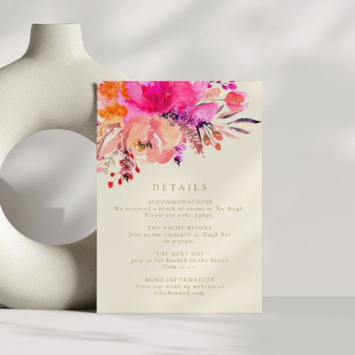 Elegant Bright Pink Floral Wedding Details Card