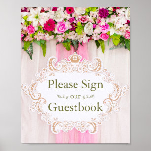 Elegant Bright Pink Floral Wedding guestbook sign