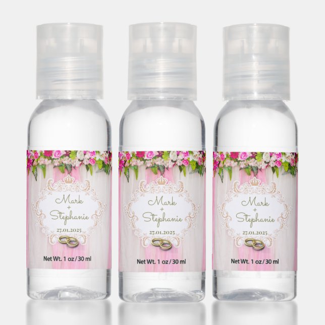Elegant Bright Pink Floral Wedding Hand Sanitizer (Set)