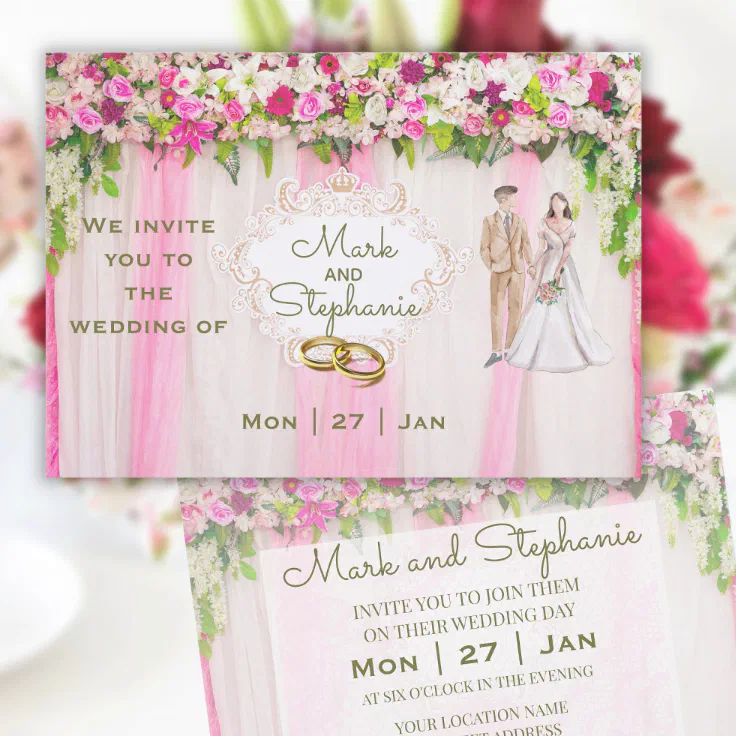 Elegant Bright Pink Floral Wedding Invitation | Zazzle