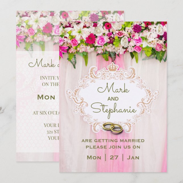 Elegant Bright Pink Floral Wedding Invitation (Front/Back)