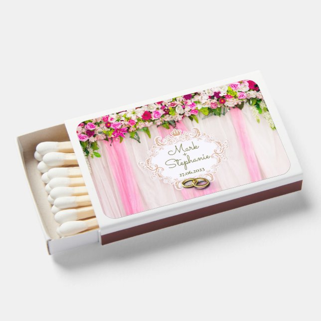 Elegant Bright Pink Floral Wedding Matchboxes (Front Open)