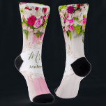 Elegant Bright Pink Floral Wedding Mrs. Socks<br><div class="desc">Elegant Bright Pink Floral Wedding socks.
Personalized socks make a unique wedding gift for the new Mrs! This minimalist floral design with custom text that can be personalized with the last name.
Do you have specific personal design wishes? Feel free to contact me blackflyoleg@gmail.com</div>