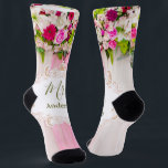 Elegant Bright Pink Floral Wedding Mrs. Socks<br><div class="desc">Elegant Bright Pink Floral Wedding socks.
Personalized socks make a unique wedding gift for the new Mrs! This minimalist floral design with custom text that can be personalized with the last name.
Do you have specific personal design wishes? Feel free to contact me blackflyoleg@gmail.com</div>