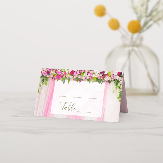 Elegant Bright Pink Floral Wedding table number Place Card (Front)