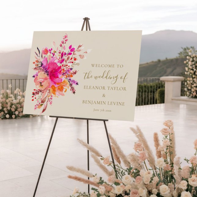 Elegant Bright Pink Floral Wedding Welcome Sign (Creator Uploaded)