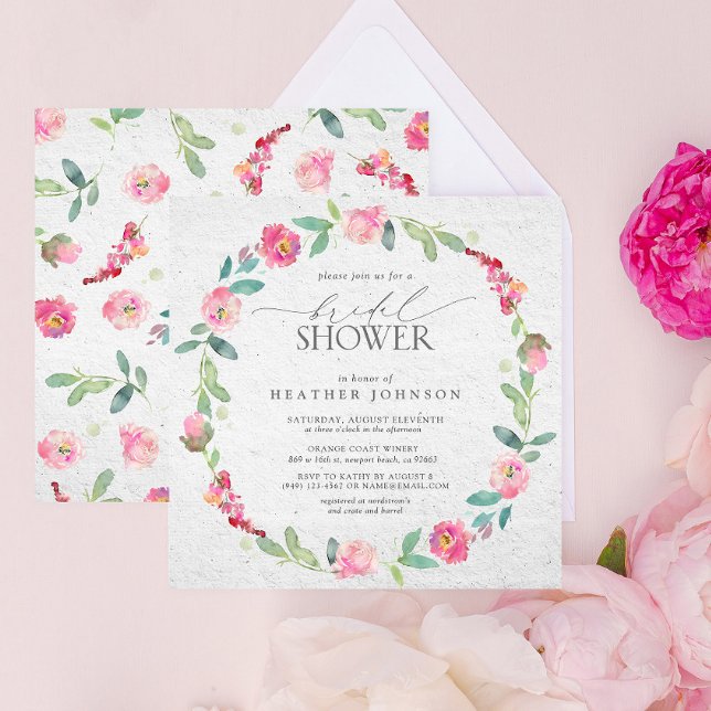 Elegant Bright Pink Floral Wreath Bridal Shower Invitation (Bridal Shower Invitation!)