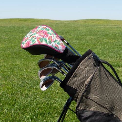 Elegant Bright Pink Flowers Pattern Girly Pink Golf Head Cover