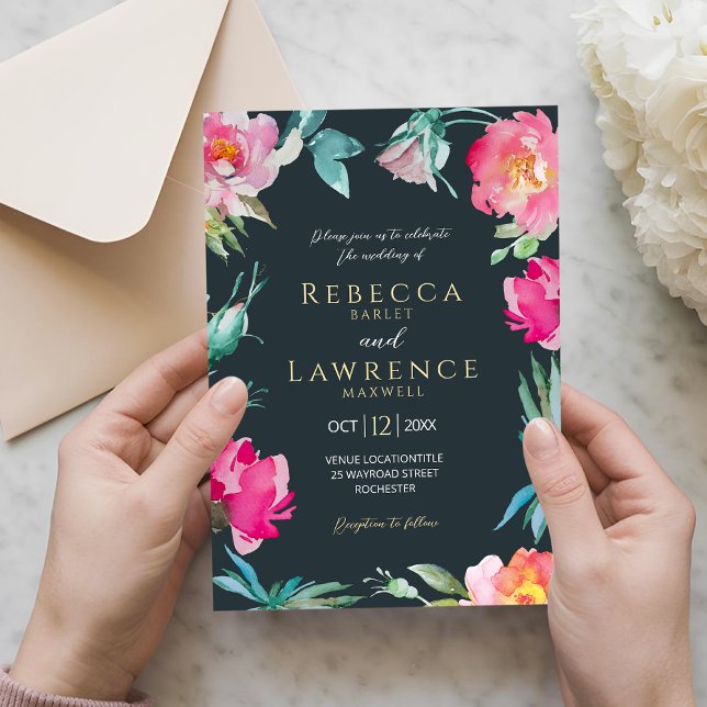 Elegant bright pink flowers wedding invitation (Creator Uploaded)