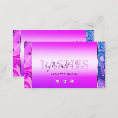 Elegant Bright Pink Purple Marbled with Diamonds Business Card