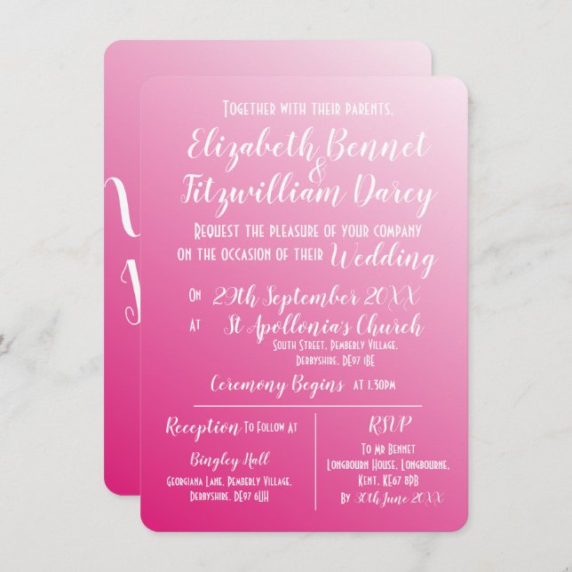Elegant Bright Pink Wedding Invitation (Front/Back)