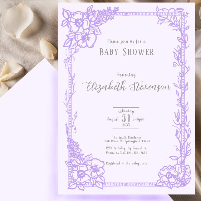 Elegant Bright Purple Floral Baby Shower  Invitation (Creator Uploaded)