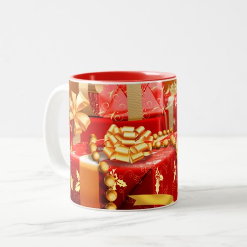 Elegant Bright Red and Gold Gifts Holiday Two_Tone Coffee Mug