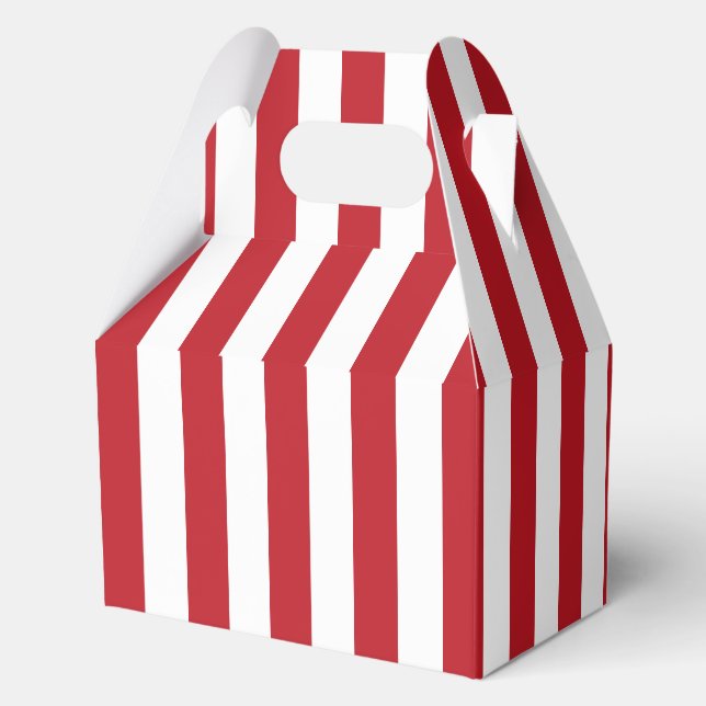 Elegant Bright Red and White Striped Pattern Favor Boxes (Back)