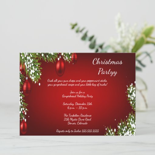 Elegant Bright Red Christmas Party Invitation | Zazzle