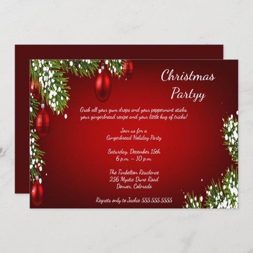 Elegant Bright Red Christmas Party Invitation