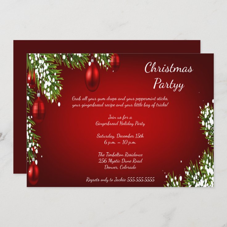 Elegant Bright Red Christmas Party Invitation | Zazzle