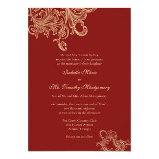 Elegant Bright Red Flourish Wedding Parents Names Invitation
