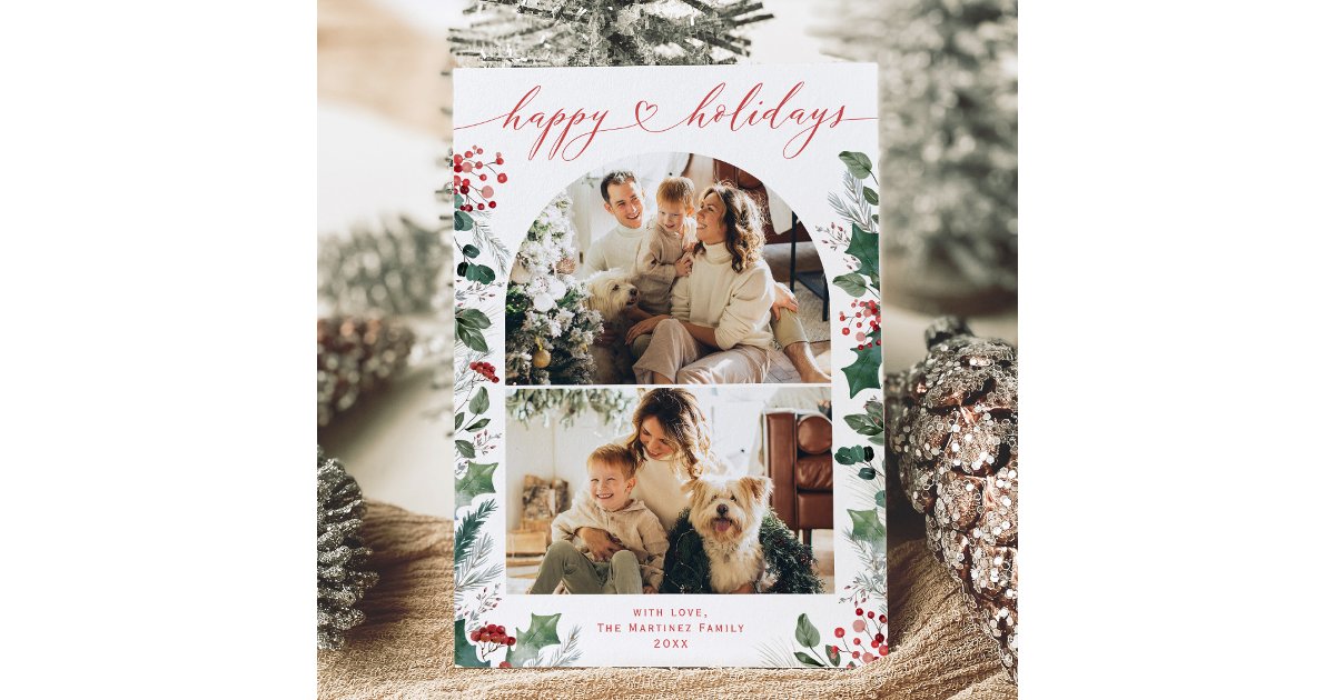 Elegant Bright Red Happy Holiday Photo Card | Zazzle