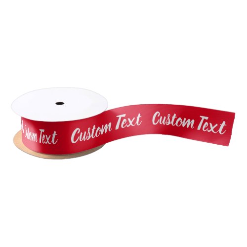 Elegant Bright Red with White Script Text Template Satin Ribbon