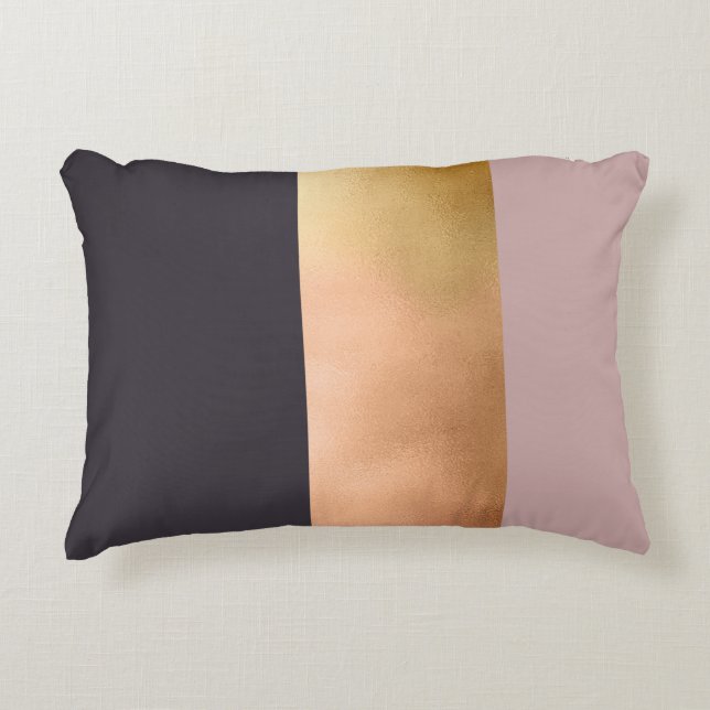 elegant bright rose gold pink grey color block decorative pillow (Front)