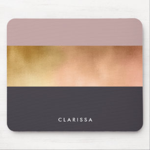 elegant bright rose gold pink grey color block mouse pad