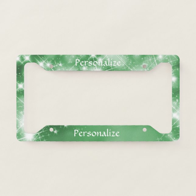 Elegant Bright Stars Pattern on Green License Plate Frame (Front)