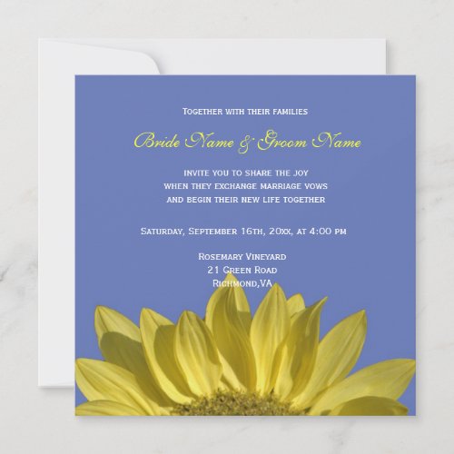 Elegant, bright  sunflower in blue, wedding invite