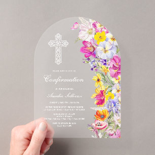 Elegant Bright Wildflowers Arch Confirmation Acrylic Invitations