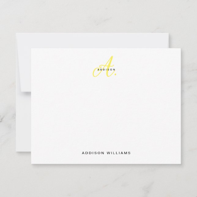 Elegant Bright Yellow Gold Script Monogram Note Card (Front)
