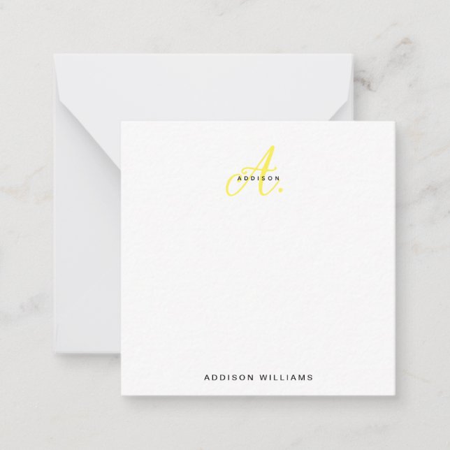 Elegant Bright Yellow Gold Script Monogram Note Card (Front)