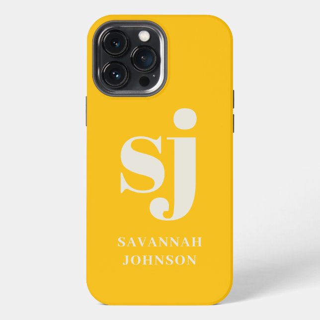 Elegant Bright Yellow monogram initials  Iphone Case (Back)