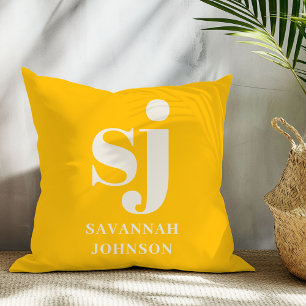Elegant bright yellow monogram initials throw pillow