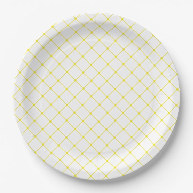 Elegant Bright Yellow Trellis Pattern Paper Plates (Front)
