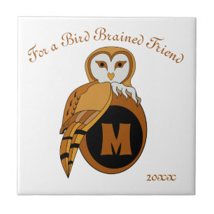 Elegant British Barn Owl Monogram Ceramic Tile