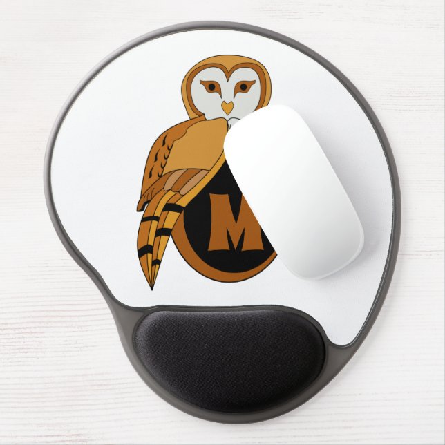 Elegant British Barn Owl Monogram Gel Mouse Pad (Left Side)