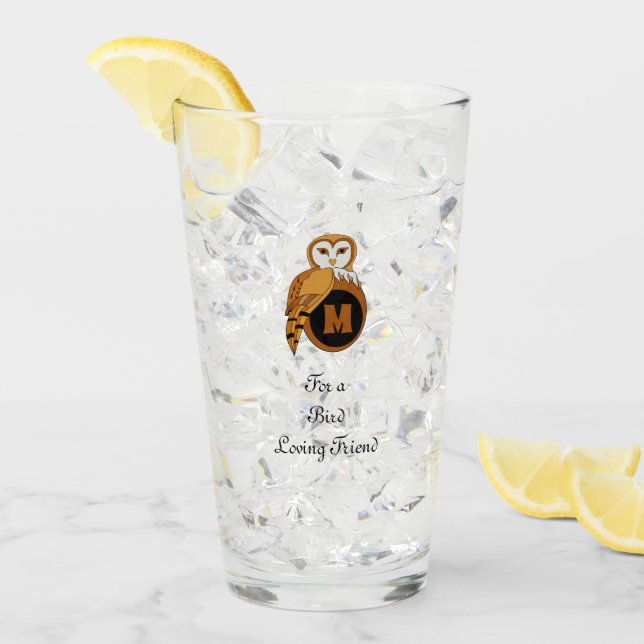 Elegant British Barn Owl Monogram Glass (Front Ice)