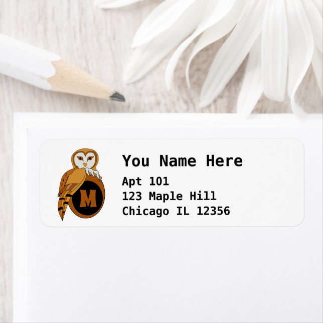 Elegant British Barn Owl Monogram Label (Insitu)