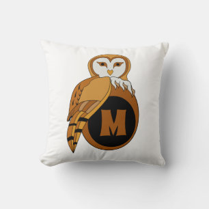 Elegant British Barn Owl Monogram Throw Pillow