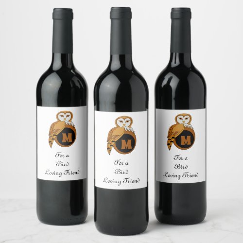 Elegant British Barn Owl Monogram Wine Label