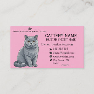 Elegant British Shorthair Blue Cat Cattery Business Card